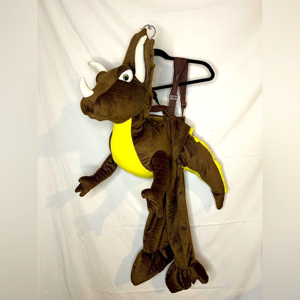 Kids Triceratops Costume — Brown & Yellow Plush Dinosaur Outfit